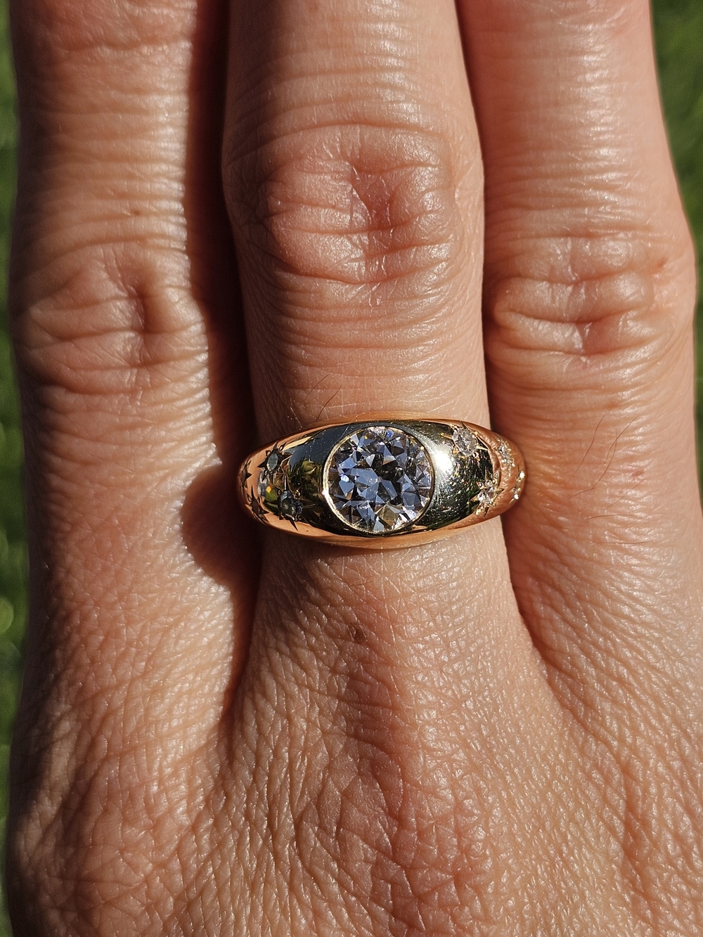 14k Yellow Gold Dome Ring 1.43 ctw Old Euro Diamond GIA Certified
